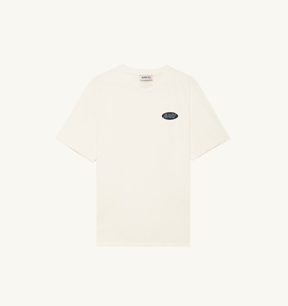 Autry T-shirt Cotton Printed Logo Top Uomo Bianche | 04965-EUBO